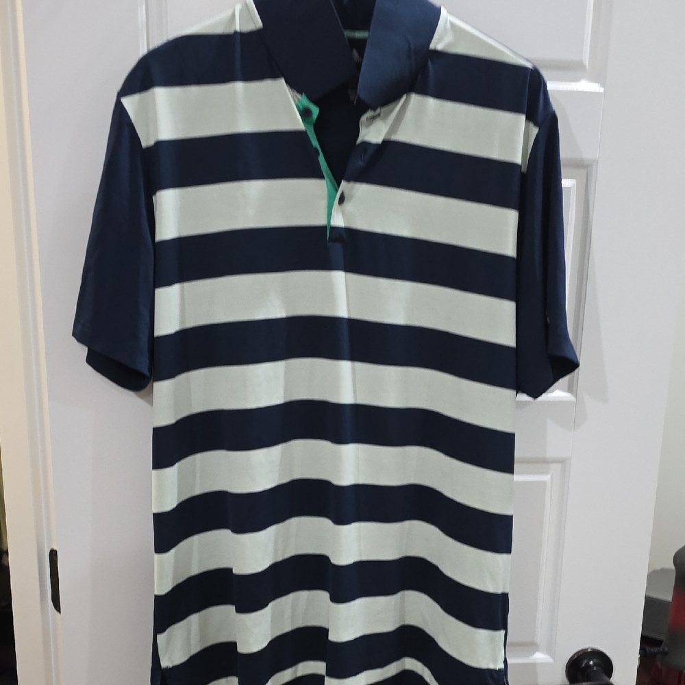 adidas Navy and Cream Striped Polo Shirt